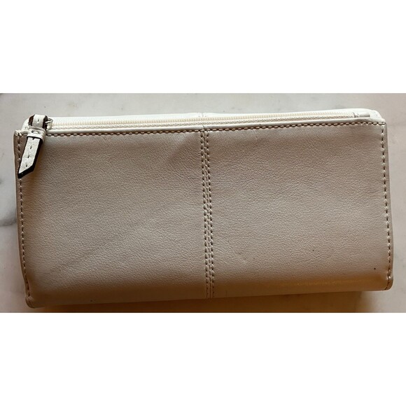 Vintage Coach Soho Trifold Pleated Leather Wallet Ivory Snap Shut Long Checkbook - Picture 10 of 11